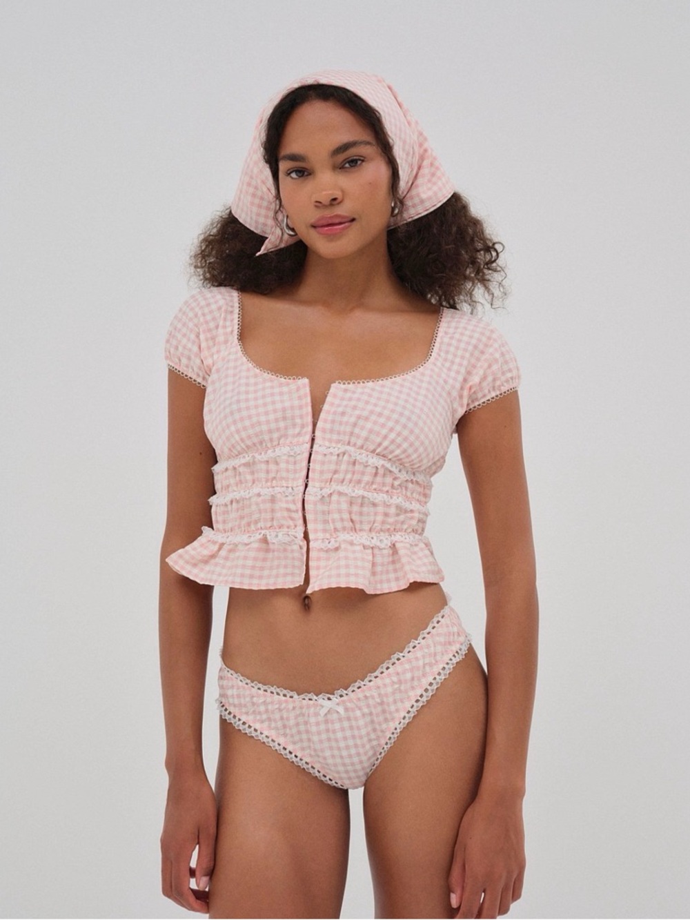 For Love & Lemons Petal Pink Gingham Cheeky Panty XS NWT - Picture 12 of 13